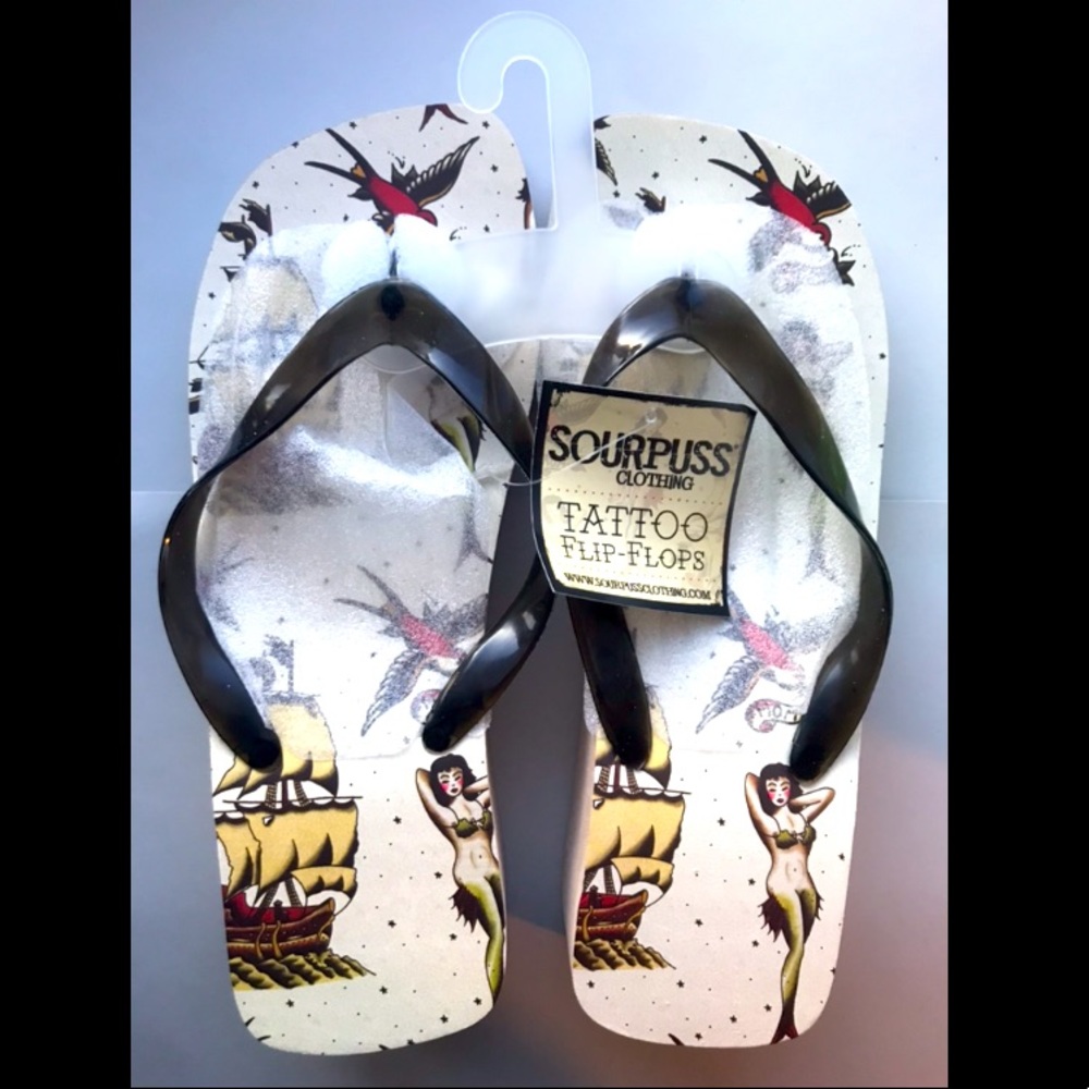 Sourpuss “Tattoo” Platform Sandals/Flip-Flops